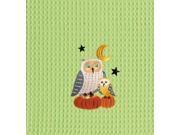Harvest Moon Owls Perched on Pumpkins Green Waffle Weave Kitchen Dish Towel