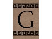 Burlap Greek Key Monogram G Double Sided 12 x 18 Inch Garden Flag Custom Decor