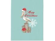 Santa Pelican on Pilings Coastal Blue Holiday Embroidered Holiday Kitchen Towel