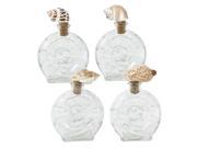 Seashells and Cork Topped Clear Glass Nautilus Shaped Bottles 6.25 Inch Set of 4