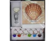 Scallop Shell Wine Glass Charms and Topper Cocktail Napkins Boxed Gift Set