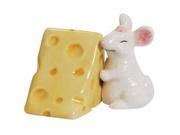White Mouse Hugging Block of Swiss Cheese Salt and Pepper Shakers Set