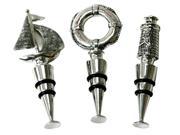 Sailboat Life Ring Lighthouse Nautical Wine Bottle Stoppers Set of 3