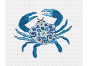 Meridian Blue Crab Embroidered Kitchen Waffle Weave Cotton Towel 27 Inch
