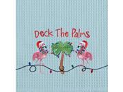 Deck the Pink Flamingos and Palm Trees Holiday Waffle Weave Kitchen Towel