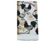 La Provence Red Black and White Roosters Kitchen Print Terry Tea Dish Towel