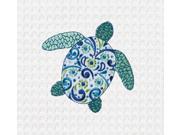 Meridian Turtle Seafoam Blue Embroidered Kitchen Waffle Weave Towel 27 Inch