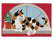 Pretty Calico Kitty Cat Sitting in Window 33 X 21 Inch Area Accent Washable Rug
