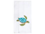 Island Time Teal Blue Sea Turtle Embroidered Waffle Weave Kitchen Dish Towel