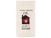 A Home Without A Cat Is Just A House Embroidered Waffle Weave Kitchen Dish Towel