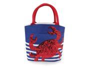 Royal Blue Striped Boathouse Red Crab Dazzle Sequined and Jute Tote 14 Inches