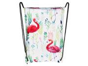 Flamingo Print Polyester Drawstring Backpack Shopping Tote Bag