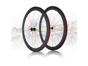 3K Full Carbon Matt 700C Road Bike Bicycle Wheelsets 50mm Clincher Rim Spokes Hub Quick Release Lever Skewers Brake Pads