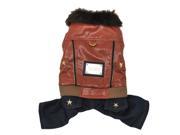 Cool Fashion Pet Dog Puppy Clothes PU Leather Jacket Jumpsuit for Autumn Winter Brown