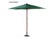 IKAYAA 3M Wooden Patio Garden Umbrella Sun Shade Outdoor Cafe Beach Parasol Canopy 8 Ribs 48MM Pole W Air Vent 180g Polyester