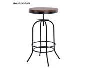 IKAYAA Round Natural Pine Wood Top Bar Pub Bistro Table Height Adjustable Industrial Style Swivel Kitchen Dining Breakfast Coffee Table