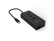 dodocool USB C 3.1 to 3 Port USB A 3.0 Hub with Gigabit Ethernet Adapter and Power Delivery Black