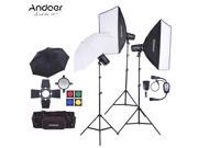 Andoer MD 250 750W 250W * 3 Studio Strobe Flash Light Kit with Light Stand Softbox Lambency Unbrella Barn Door Flash Trigger Carrying Bag for Video Shooting L