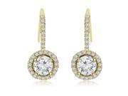 1.85 cttw. Halo Round Cut Diamond Fish Hook Earrings in 14K Yellow Gold VS2 G H