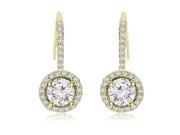 1.85 cttw. Halo Round Cut Diamond Fish Hook Earrings in 18K Yellow Gold VS2 G H