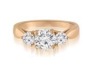 0.95 cttw. Classic Three Stone Round Cut Diamond Engagement Ring in 14K Rose Gold VS2 G H