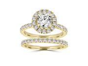 1.45 cttw. Round Cut Diamond Halo Bridal Set in 14K Yellow Gold
