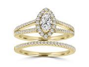 1.05ct Marquise Round Diamod Halo Matching Wedding Set in 14kt Yellow Gold
