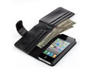 iPhone 4S Wallet Case iPhone 4 Case Synthetic Leather Wallet Case Flip Cover with Credit ID Card Slots and Money Pocket for Apple iPhone 4 4G 4S Black