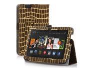 Amazon Kindle Fire HDX 7 Case Slim Folio Leather Case Cover Stand For Amazon Kindle Fire HDX 7 7 2013 Edition with Stylus Holder Gold Stripe Pattern Brown