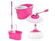 Easy Magic Floor Mop Pink 360Â° Degree Rotating Stainless Steel Set with Dry Version Bucket and 2 Replacement Microfiber Mop Heads Handle Sef Wringing Twist S