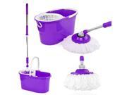 Easy Magic Floor Mop Purple 360Â° Degree Rotating Stainless Steel Set with Dry Version Bucket and 2 Replacement Microfiber Mop Heads Handle Sef Wringing Twist