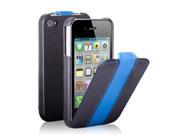 iPhone 4S 4 Case Clssic Stripe Slim Fit Folio PU Leather Pouch Case Flip Cover Skin for Apple iPhone 4S 4 4G Black Blue