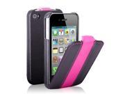 iPhone 4S 4 Case Clssic Stripe Slim Fit Folio PU Leather Pouch Case Flip Cover Skin for Apple iPhone 4S 4 4G Black Hot Pink