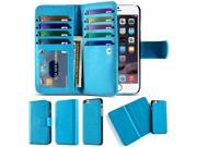 iPhone 6s Plus Wallet Case Blue Flip Synthetic Leather Wallet Pocket Case 2 In 1 Magnetic Detachable Back Cover with Built in 9 Card Slots for Apple iPhone 6S