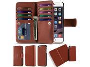 iPhone 6s Plus Wallet Case Brown Flip Synthetic Leather Wallet Pocket Case 2 In 1 Magnetic Detachable Back Cover with Built in 9 Card Slots for Apple iPhone 6