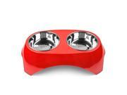 Pet Feeder Bowls Red Double Stainless Steel Removable Tray Dog Cat Large Animal Food Water Container Dish Table Dinner Set with Elevated Stand