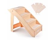 Pet Stairs Folding Dog Cat Animal Step Ramp Ladder Foldable Plastic Portable for Tall Bed Indoor Outdoor Decor Supply Easy Store in Beige