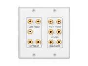 Home Theater Wall Plate 2 Gang 5.1 Surround Sound Audio Distribution Panel Premium Gold Plated Copper Banana Binding Post Coupler Plug for 5 Speaker 1 RCA Ja