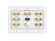 Home Theater Speaker Wall Plate Outlet 7.1 Surround Sound Audio Distribution Panel Gold Plated Copper Banana Plug Binding Post Coupler RCA LFE Jack for Subw