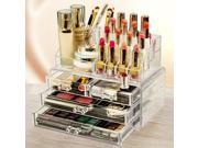 Makeup Organizer Cosmetic Jewelry Box Storage Holder Case Container Acrylic Display 2 Pieces Set 20 Sections with 4 Drawers Space Saving Great for Lipstick