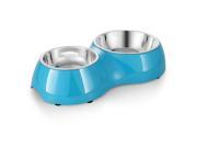 Pet Feeder Feeding Drinking Stand Tray Station with Dual Double Diner Stainless Steel Bowls Dishes Food Water Holder for Dog Cat Blue