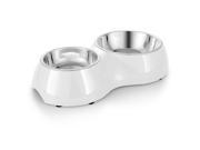 Pet Feeder Feeding Drinking Stand Tray Station with Dual Double Diner Stainless Steel Bowls Dishes Food Water Holder for Dog Cat White