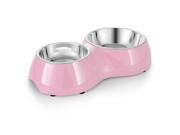 Pet Feeder Feeding Drinking Stand Tray Station with Dual Double Diner Stainless Steel Bowls Dishes Food Water Holder for Dog Cat Pink
