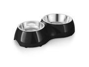 Pet Feeder Feeding Drinking Stand Tray Station with Dual Double Diner Stainless Steel Bowls Dishes Food Water Holder for Dog Cat Black