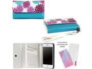 JAVOedge Turquoise Flower Blossom Case Card Holder Screen Protector Wristlet for the Apple iPhone 5S iPhone 5
