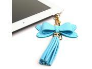 JAVOedge Blue Fabric Hanging Bow Charm with Tassle for Headphone Jack for Tablets or Smartphones