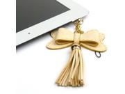 JAVOedge Beige Fabric Hanging Bow Charm with Tassle for Headphone Jack for Tablets or Smartphones