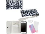 JAVOedge Blue Cotton Print Tri Fold Case Card Holder Screen Protector Wristlet for the Apple iPhone 5S iPhone 5