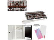 JAVOedge Blue Brown Pattern Tri Fold Case Card Holder Screen Protector Wristlet for the Apple iPhone 5S iPhone 5