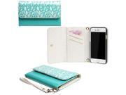 JAVOedge Turquoise Leaf Stencil Clutch Wallet Case with Matching Wristlet for iPhone 6 Plus 5.5 inch